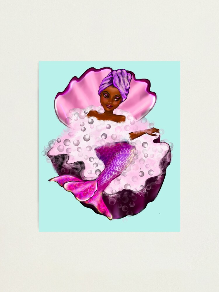 Mermaid spa day in Oyster clam shell 3 - Black anime mermaid in bubble  bath. Pretty black girl with Afro hair, green eyes, Cherry pink lips and  dark brown skin. Hair love ! Photographic Print for Sale by Artonmytee