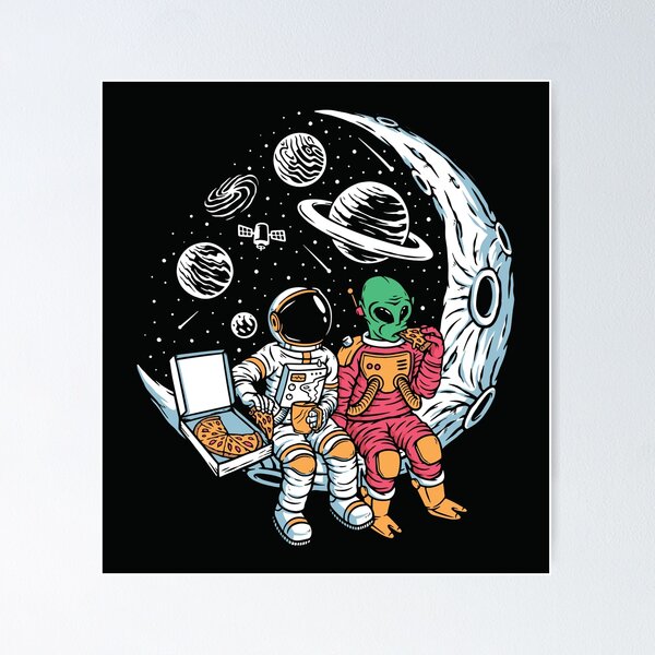 Item preview, Astronautas Aliens Chill Together Luna Ilustración designed and sold by Peekonet.