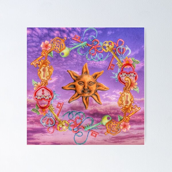 Item preview, trippy smiley face sun in the pink purple sky designed and sold by Mariocii.