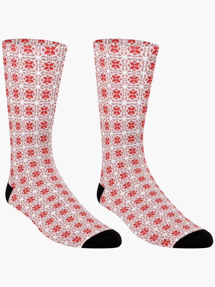 Thumbnail 3 of 5, Socks, Red flowers pattern. designed and sold by Preetydesign.