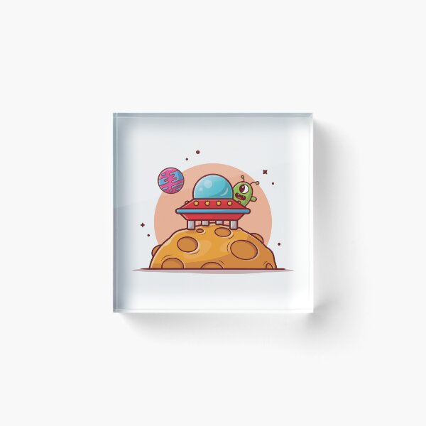Item preview, Cute Alien UFO Spaceship Landed Moon Cartoon Icon Illustration designed and sold by Peekonet.