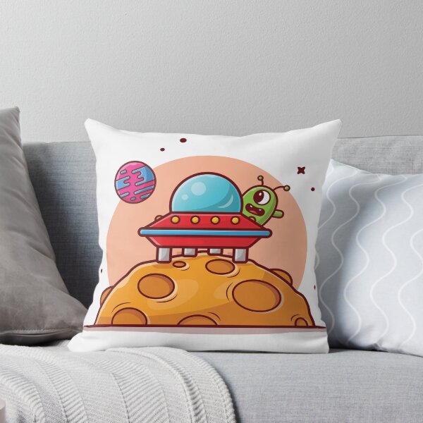 Item preview, Cute Alien UFO Spaceship Landed Moon Cartoon Icon Illustration designed and sold by Peekonet.