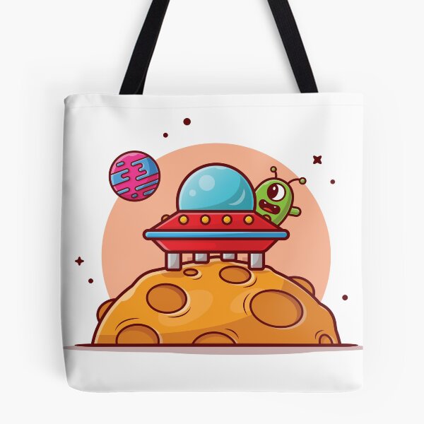 Item preview, Cute Alien UFO Spaceship Landed Moon Cartoon Icon Illustration designed and sold by Peekonet.