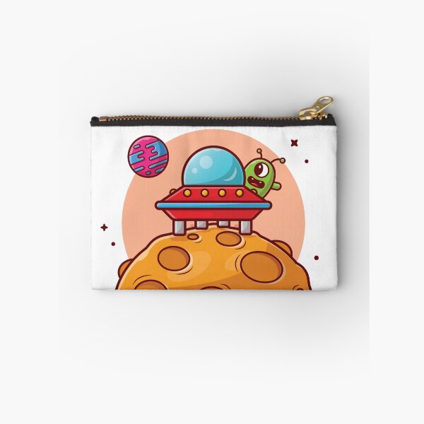 Item preview, Cute Alien UFO Spaceship Landed Moon Cartoon Icon Illustration designed and sold by Peekonet.