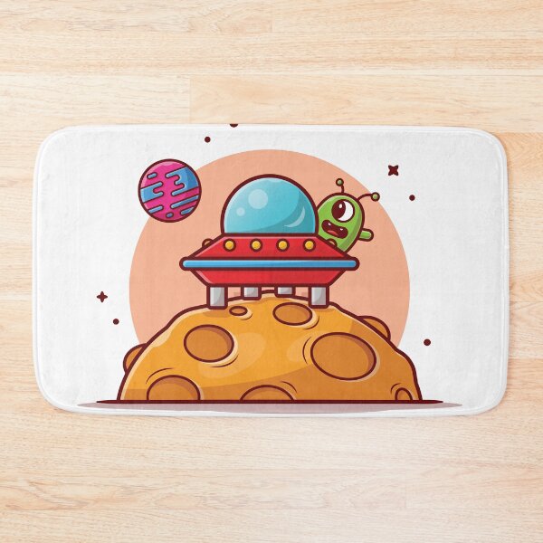 Item preview, Cute Alien UFO Spaceship Landed Moon Cartoon Icon Illustration designed and sold by Peekonet.