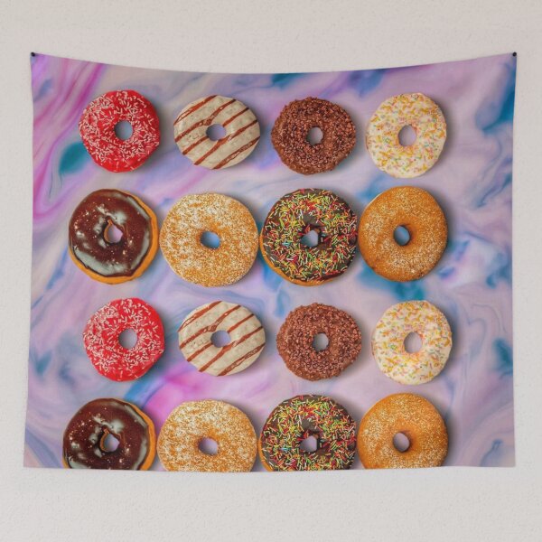 Item preview, dreamy glazed rainbow donuts on pink blue pastel  designed and sold by Mariocii.