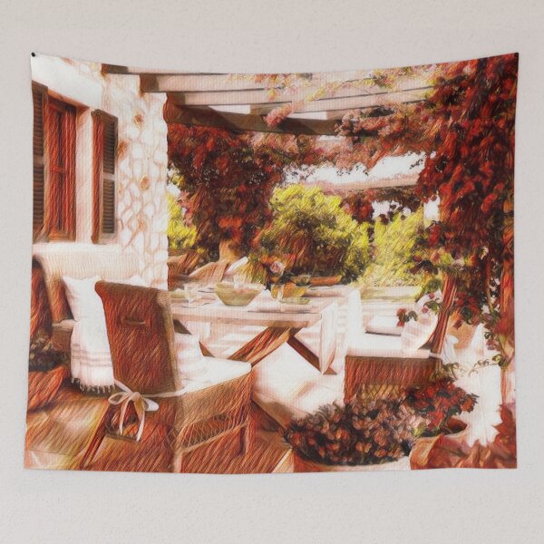 Item preview, GALATHI Outside Patio surrounded by flowers Reddish - Flowers designed and sold by Galathi Designs.