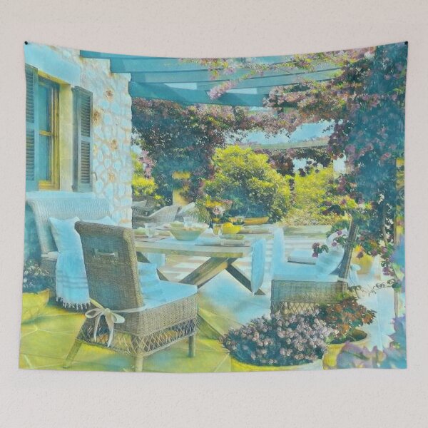 Item preview, GALATHI Outside Patio surrounded by flowers Green - Flowers designed and sold by Galathi Designs.
