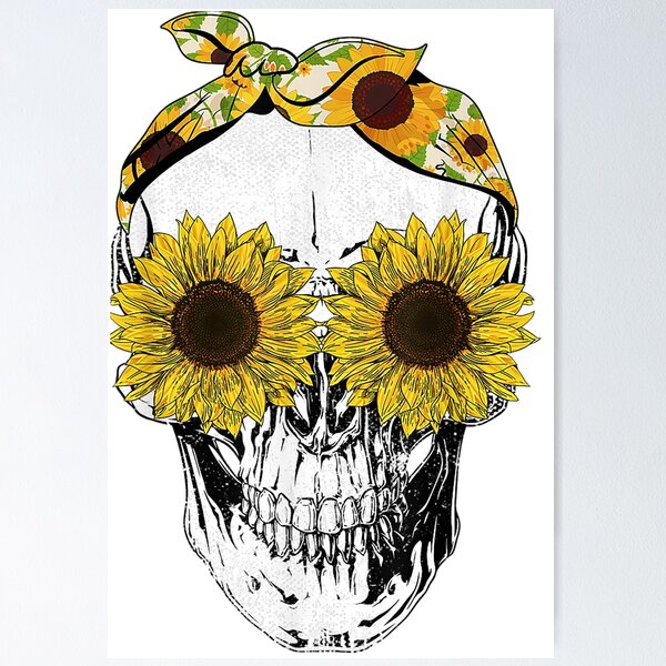Item preview, Funny Skull Sunflower Shirt Skeleton Bandana Sunflower Skull T-Shirt designed and sold by HammonArt.