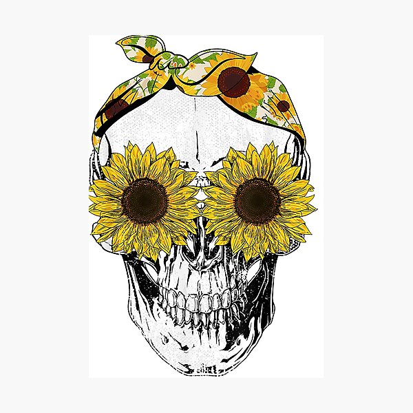 Item preview, Funny Skull Sunflower Shirt Skeleton Bandana Sunflower Skull T-Shirt designed and sold by HammonArt.