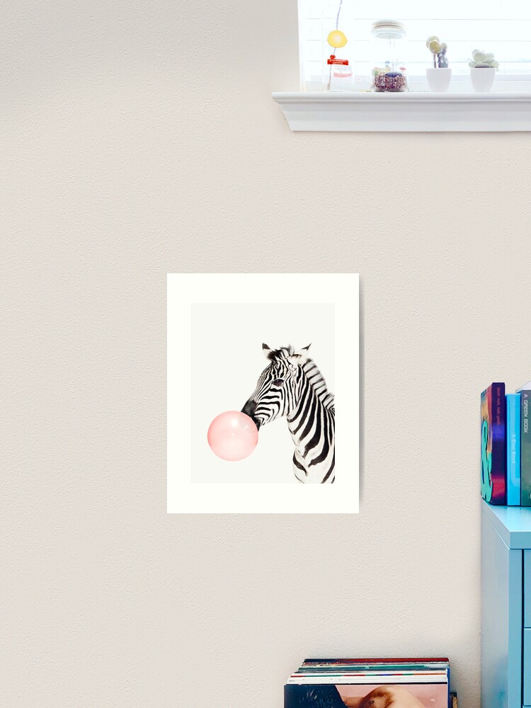 Thumbnail 2 of 3, Art Print, Zebra print, Bubble gum, Nursery art, Zebra wall art, Animal, Kids room, Modern art, Wall decor designed and sold by juliaemelian.