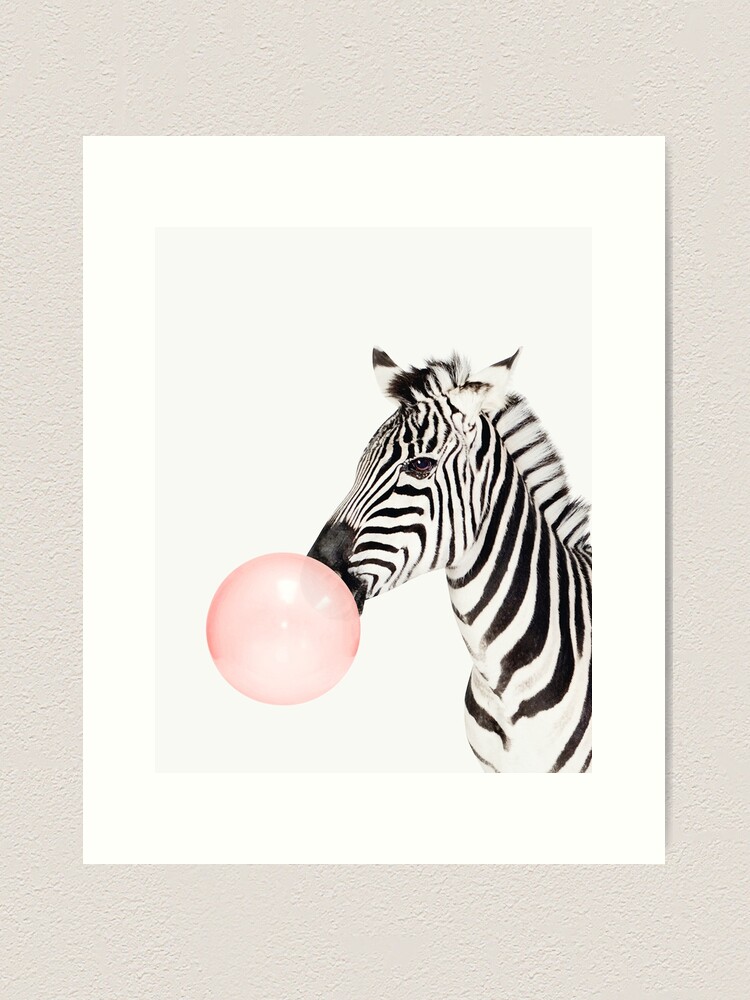 Thumbnail 1 of 3, Art Print, Zebra print, Bubble gum, Nursery art, Zebra wall art, Animal, Kids room, Modern art, Wall decor designed and sold by juliaemelian.