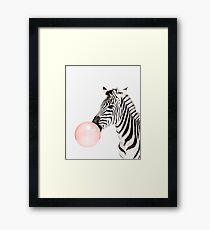 Zebra print, Bubble gum, Nursery art, Zebra wall art, Animal, Kids room, Modern art, Wall decor Framed Print