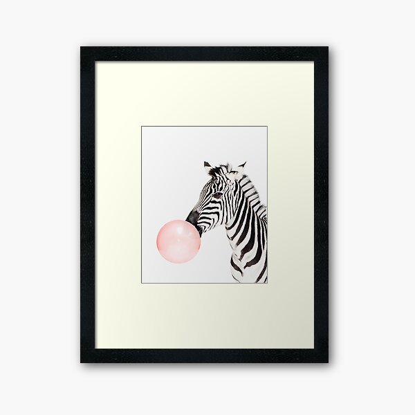 Zebra print, Bubble gum, Nursery art, Zebra wall art, Animal, Kids room, Modern art, Wall decor Framed Art Print