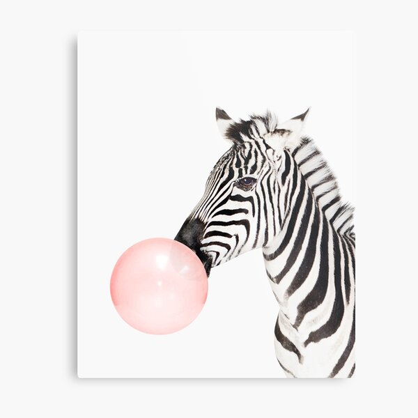 Zebra print, Bubble gum, Nursery art, Zebra wall art, Animal, Kids room, Modern art, Wall decor Metal Print