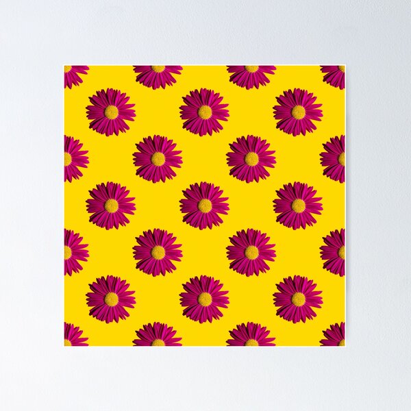 Item preview, Fashionable Summer Floral Pattern Bright Pink Daisies Yellow Background with Hard Shadows designed and sold by Peekonet.