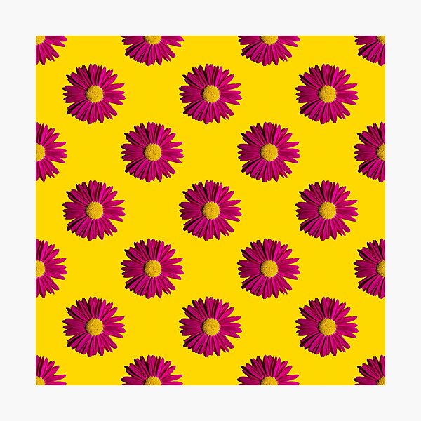 Item preview, Fashionable Summer Floral Pattern Bright Pink Daisies Yellow Background with Hard Shadows designed and sold by Peekonet.