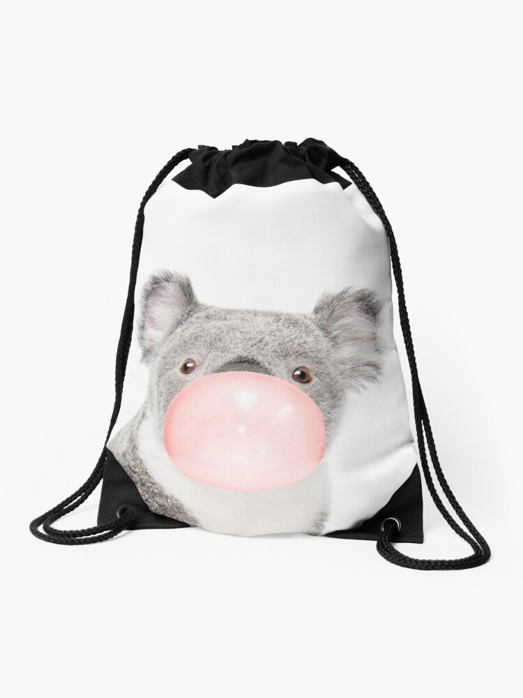 Thumbnail 1 of 3, Drawstring Bag, Koala print, Bubble gum, Nursery art, Koala wall art, Animal, Kids room, Modern art, Wall decor designed and sold by juliaemelian.