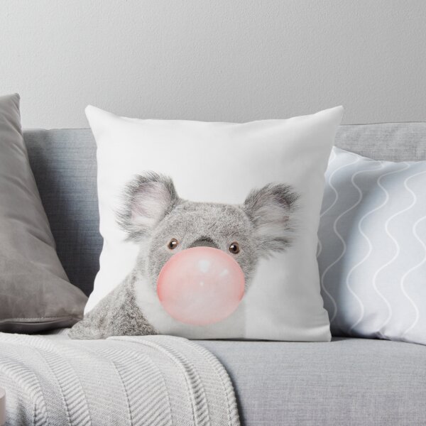 Koala print, Bubble gum, Nursery art, Koala wall art, Animal, Kids room, Modern art, Wall decor Throw Pillow