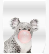 Koala print, Bubble gum, Nursery art, Koala wall art, Animal, Kids room, Modern art, Wall decor Poster