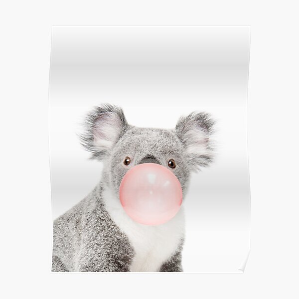 Koala print, Bubble gum, Nursery art, Koala wall art, Animal, Kids room, Modern art, Wall decor Poster