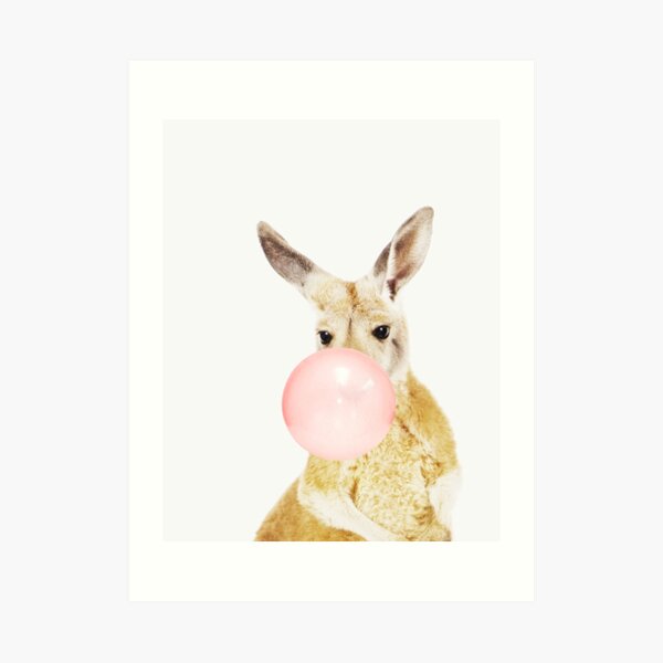 Kangaroo print, Bubble gum, Nursery art, Kangaroo wall art, Animal, Kids room, Modern art, Wall decor Art Print