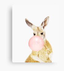 Kangaroo print, Bubble gum, Nursery art, Kangaroo wall art, Animal, Kids room, Modern art, Wall decor Canvas Print