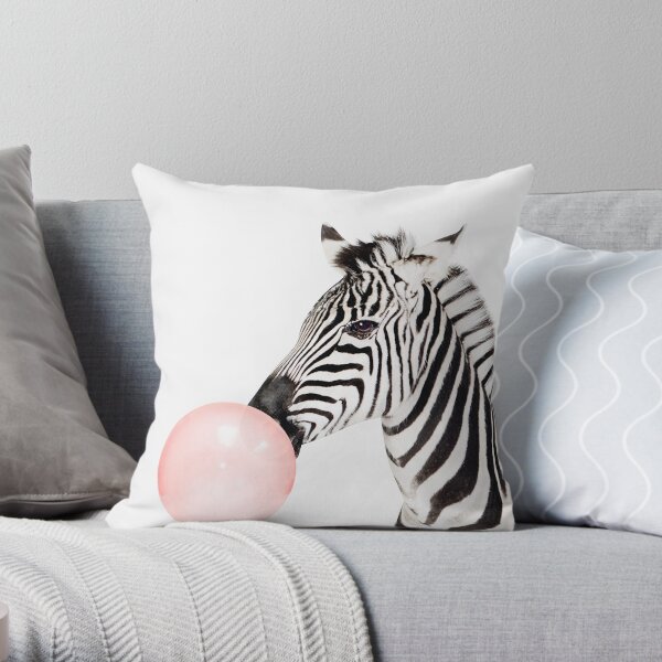 Zebra print, Bubble gum, Nursery art, Zebra wall art, Animal, Kids room, Modern art, Wall decor Throw Pillow