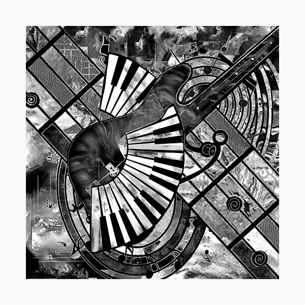 Abstract Music Art - Grayscale Mixed Textures