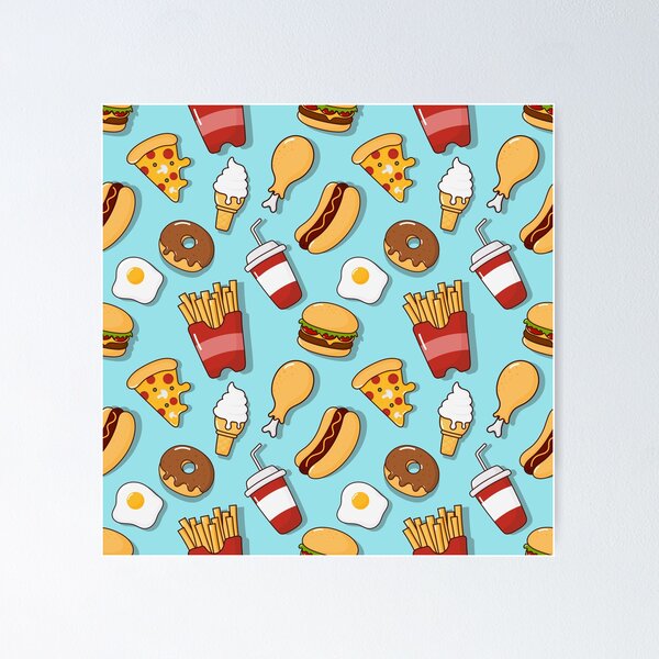 Item preview, Fast Food Snacks Seamless Pattern Drinks Dessert Isolated Blue designed and sold by Peekonet.