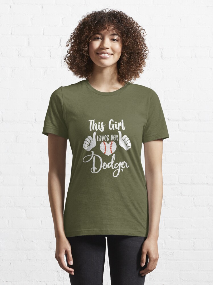  Womens Girls Loves Her Dodger Baseball Sport Cute V-Neck T-Shirt  : Clothing, Shoes & Jewelry