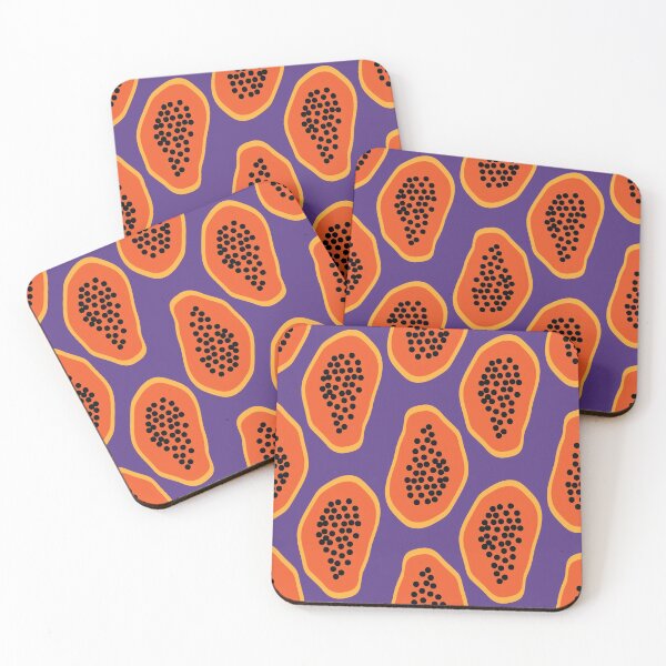 Item preview, bright papaya tropical fruit pattern designed and sold by rysunki-malunki.