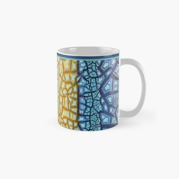 Peeling Paint Tribal Mandala-style Mosaic Pattern - Yellow Blue Jade - Vicki Hadfield Classic Mug