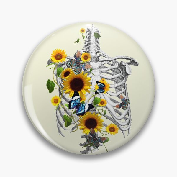 Item preview, Botanical human skeleton art, Rib cage and flowers, sunflowers and butterflies ribcage designed and sold by Collagedream.