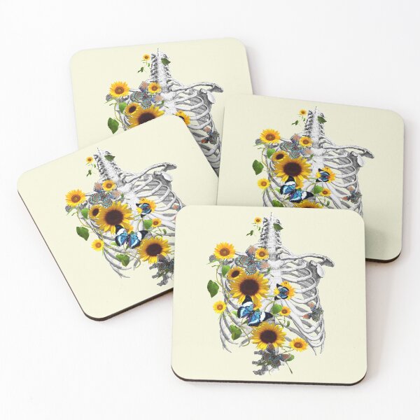 Item preview, Botanical human skeleton art, Rib cage and flowers, sunflowers and butterflies ribcage designed and sold by Collagedream.