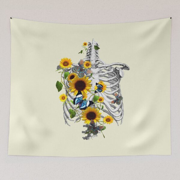 Item preview, Botanical human skeleton art, Rib cage and flowers, sunflowers and butterflies ribcage designed and sold by Collagedream.