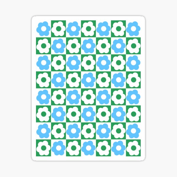 Floral Checker Blue Green Sticker