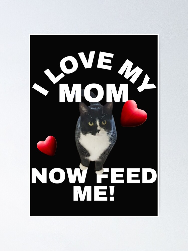 LOVE MY MOM, FEED ME, CAT MEME, FEMALE CAT, Poster for Sale by