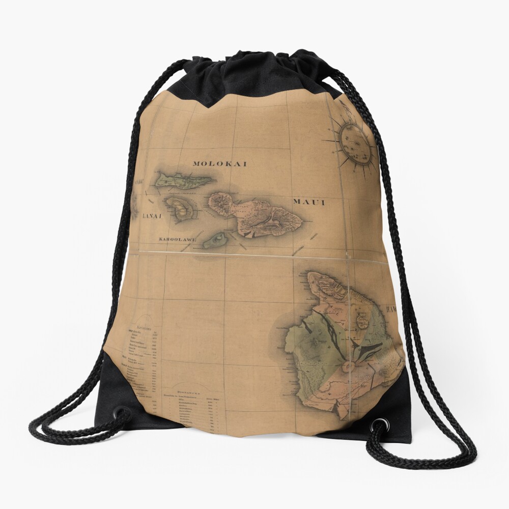Vintage Map of Hawaii (1876) Drawstring Bag