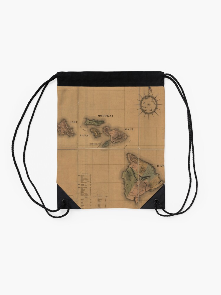 Alternate view of Vintage Map of Hawaii (1876) Drawstring Bag