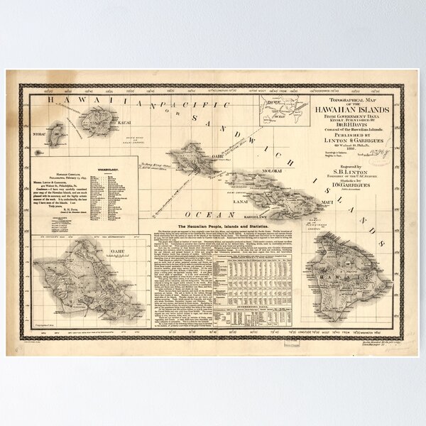 Item preview, Vintage Map of Hawaii (1893)  designed and sold by BravuraMedia.