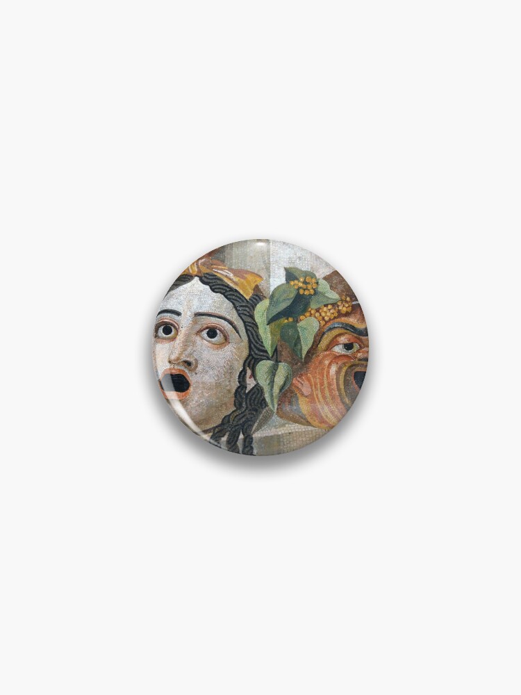 Tragedy and Comedy Masks - Roman Mosaic Pin for Sale by epistemomania
