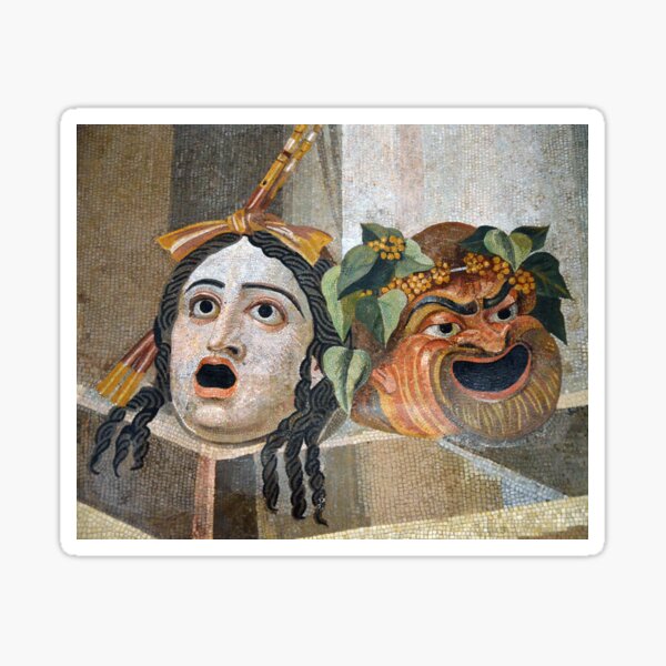 Item preview, Tragedy and Comedy Masks - Roman Mosaic designed and sold by epistemomania.