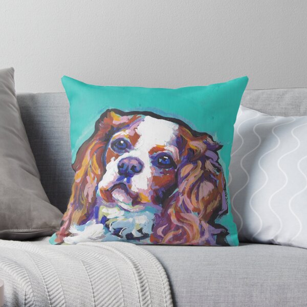 cavalier king charles spaniel Dog Bright colorful pop dog art Throw Pillow