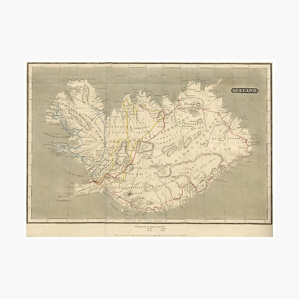 Item preview, Vintage Map of Iceland (1819) designed and sold by BravuraMedia.