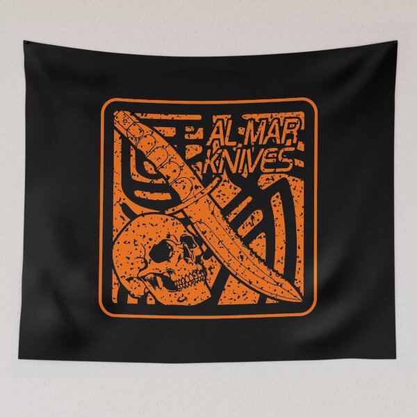 Item preview, 80’s AL Mar Warrior Knives Knife Samurai Kanji Square Stamp Retro Orange designed and sold by Warhawk Designs.