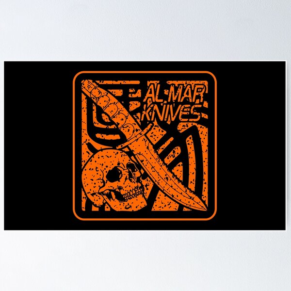 Item preview, 80’s AL Mar Warrior Knives Knife Samurai Kanji Square Stamp Retro Orange designed and sold by Warhawk Designs.