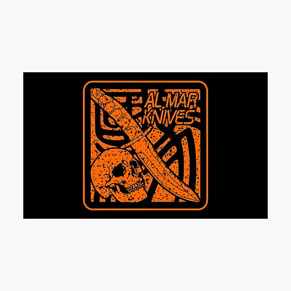 Item preview, 80’s AL Mar Warrior Knives Knife Samurai Kanji Square Stamp Retro Orange designed and sold by Warhawk Designs.