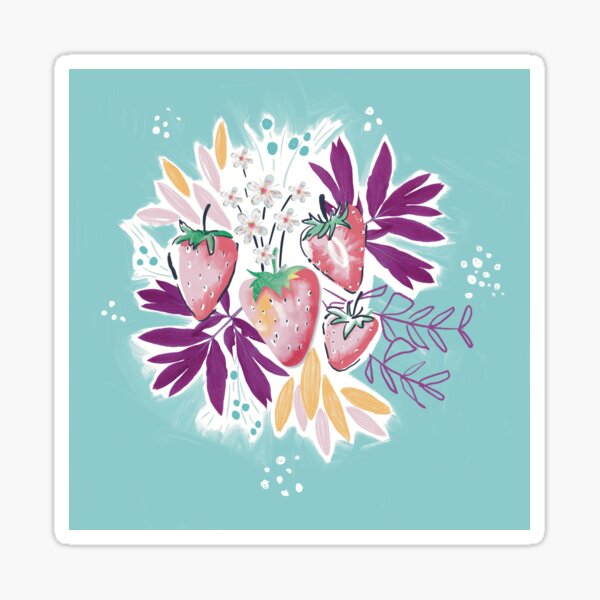 Erdbeeren und Blumen Bouquet Sticker