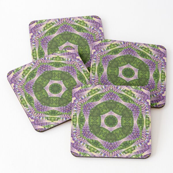 Item preview, Mandala de caleidoscopio de flores y hojas de lupino abstracto en morado, rosa y verde designed and sold by BoundedChaos.